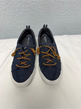 Sperry Navy Canvas Boat Shoes with Tan Laces